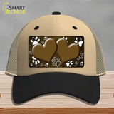 Paw Heart Brown White Novelty License Plate Hat Mesh / Khaki|Black