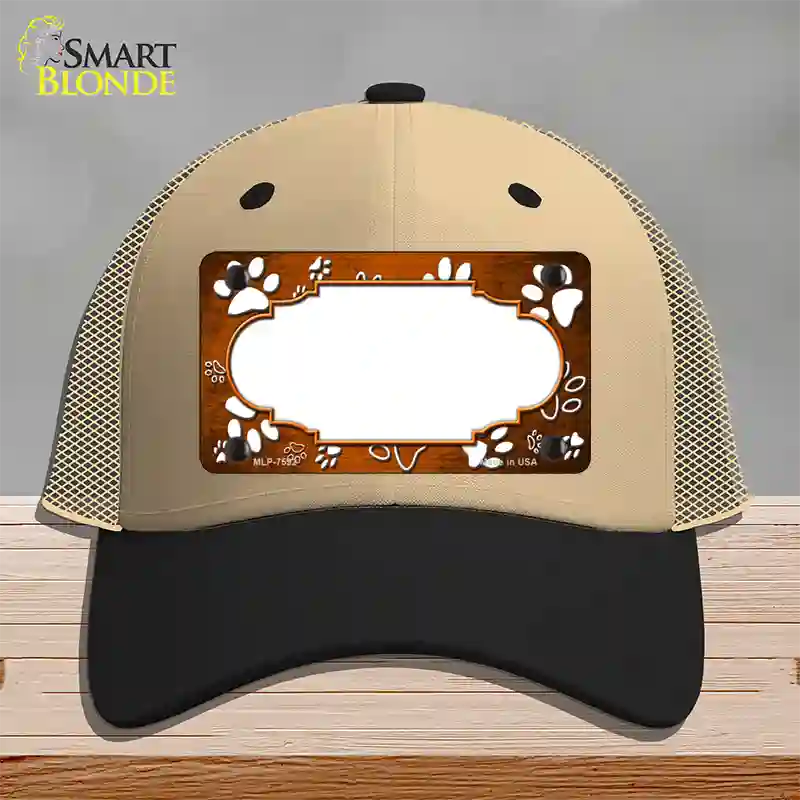 Paw Scallop Orange White Novelty License Plate Hat Mesh / Khaki|Black