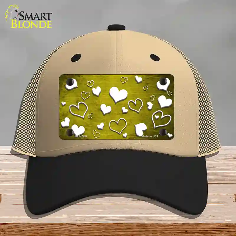 Yellow White Love Oil Rubbed Novelty License Plate Hat Mesh / Khaki|Black