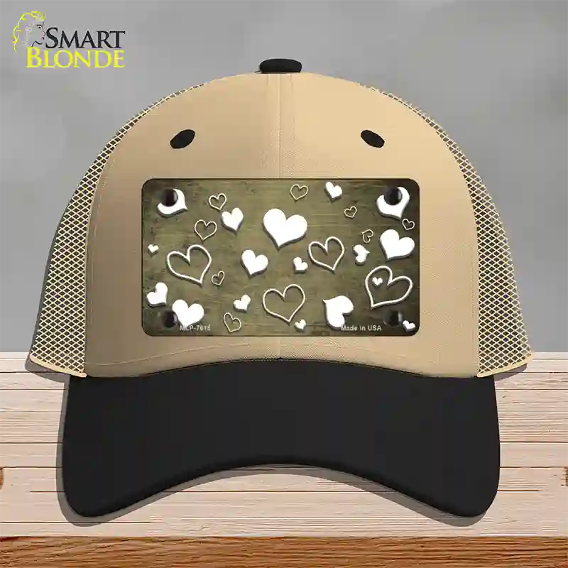 Gold White Love Oil Rubbed Novelty License Plate Hat Mesh / Khaki|Black