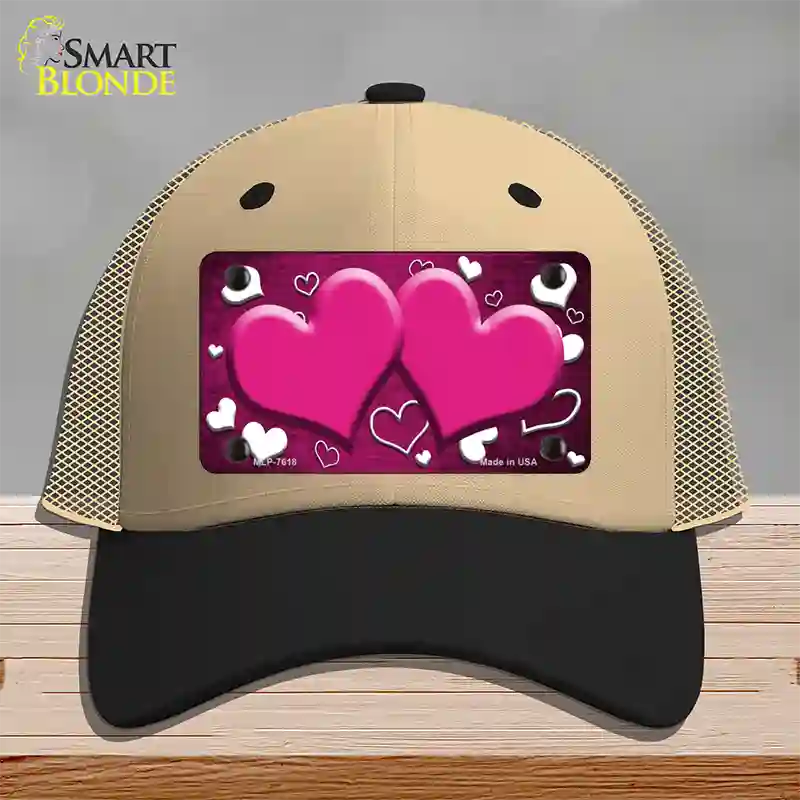 Pink White Love Hearts Oil Rubbed Novelty License Plate Hat Mesh / Khaki|Black