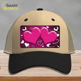 Pink White Love Hearts Oil Rubbed Novelty License Plate Hat Mesh / Khaki|Black