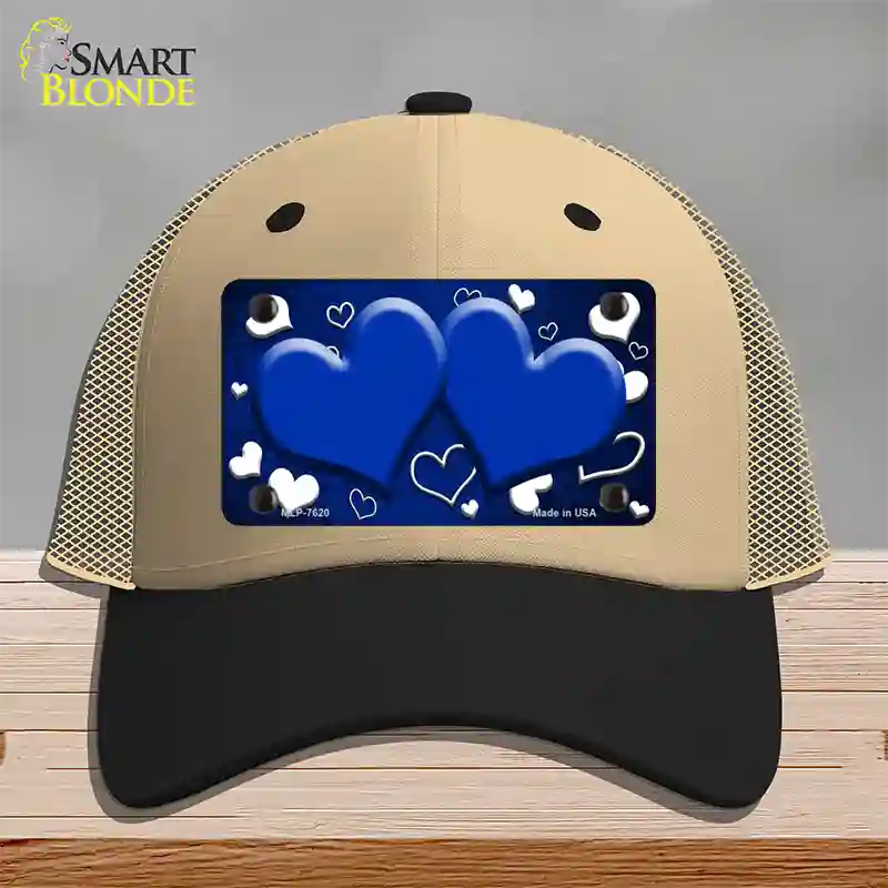 Blue White Love Hearts Oil Rubbed Novelty License Plate Hat Mesh / Khaki|Black