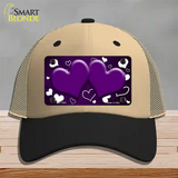 Purple White Love Hearts Oil Rubbed Novelty License Plate Hat Mesh / Khaki|Black