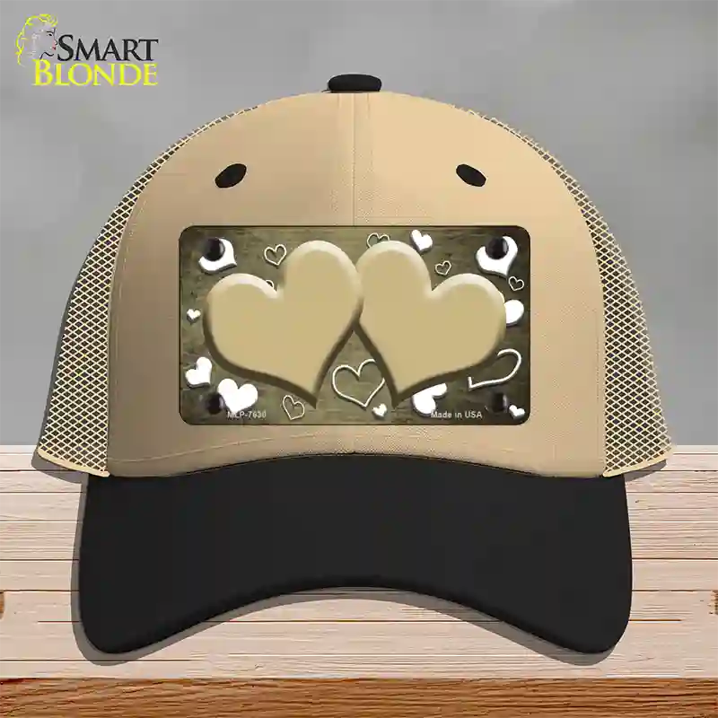 Gold White Love Hearts Oil Rubbed Novelty License Plate Hat Mesh / Khaki|Black