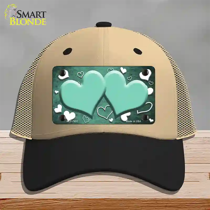 Mint White Love Hearts Oil Rubbed Novelty License Plate Hat Mesh / Khaki|Black