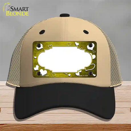 Yellow White Love Scallop Oil Rubbed Novelty License Plate Hat Mesh / Khaki|Black