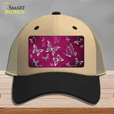 Pink White Butterfly Oil Rubbed Novelty License Plate Hat Mesh / Khaki|Black