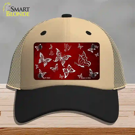 Red White Butterfly Oil Rubbed Novelty License Plate Hat Mesh / Khaki|Black