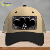 Black White Hearts Butterfly Oil Rubbed Novelty License Plate Hat Mesh / Khaki|Black