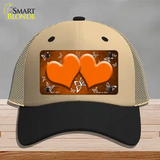 Orange White Hearts Butterfly Oil Rubbed Novelty License Plate Hat Mesh / Khaki|Black