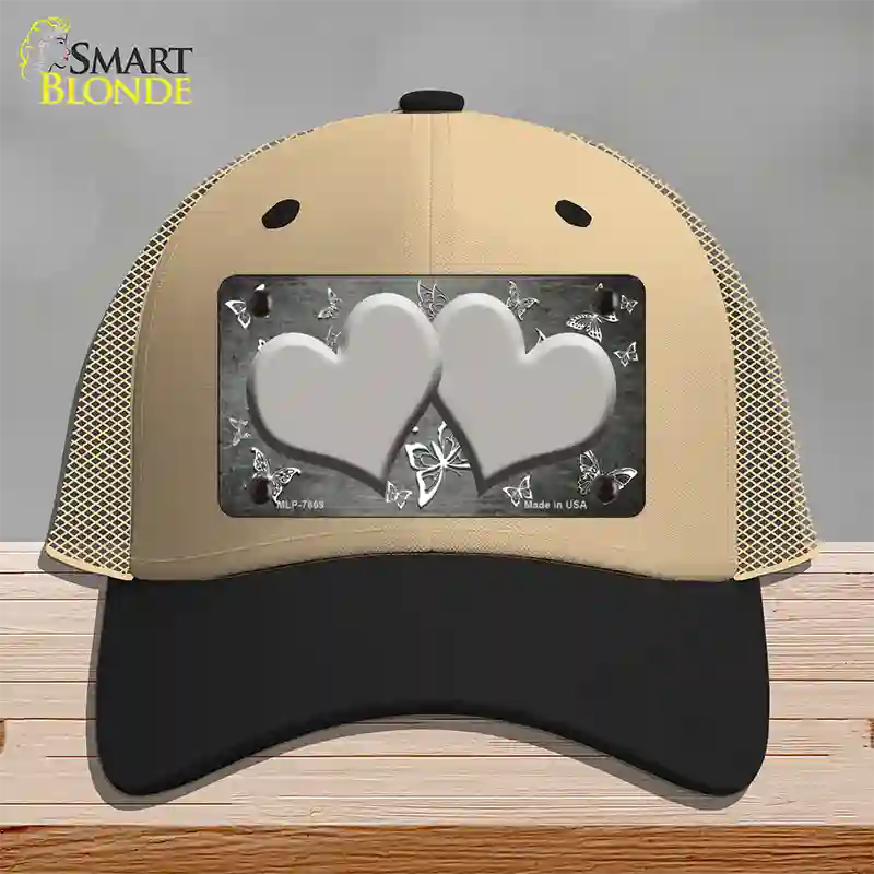 Gray White Hearts Butterfly Oil Rubbed Novelty License Plate Hat Mesh / Khaki|Black