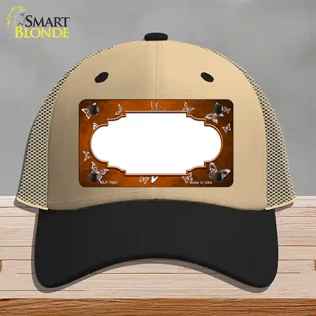 Orange White Scallop Butterfly Oil Rubbed Novelty License Plate Hat Mesh / Khaki|Black