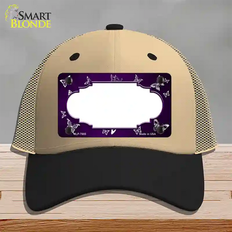 Purple White Scallop Butterfly Oil Rubbed Novelty License Plate Hat Mesh / Khaki|Black