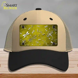 Yellow White Dragonfly Oil Rubbed Novelty License Plate Hat Mesh / Khaki|Black