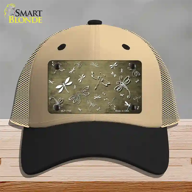 Gold White Dragonfly Oil Rubbed Novelty License Plate Hat Mesh / Khaki|Black