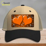 Orange White Dragonfly Hearts Oil Rubbed Novelty License Plate Hat Mesh / Khaki|Black