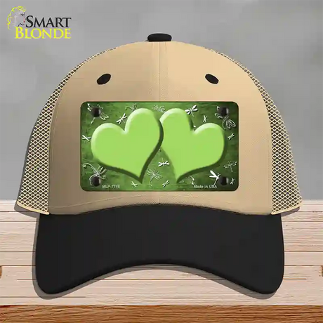 Lime Green White Dragonfly Hearts Oil Rubbed Novelty License Plate Hat Mesh / Khaki|Black