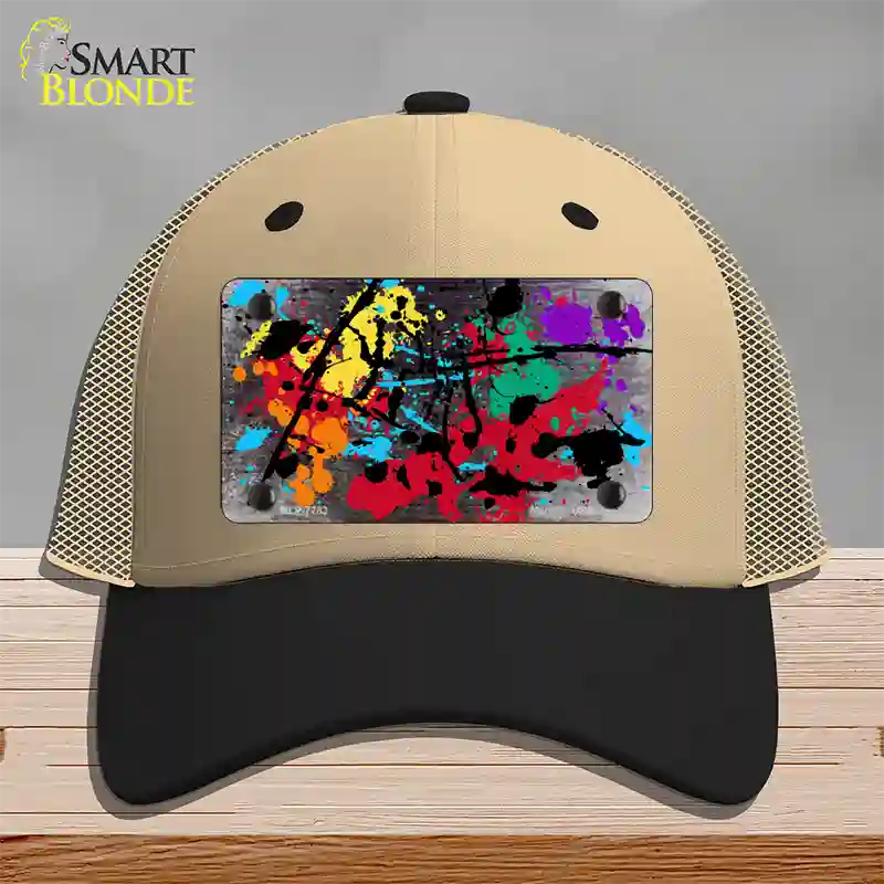 Black White Splatter Oil Rubbed Novelty License Plate Hat Mesh / Khaki|Black