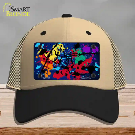 Blue Splatter Oil Rubbed Novelty License Plate Hat Mesh / Khaki|Black