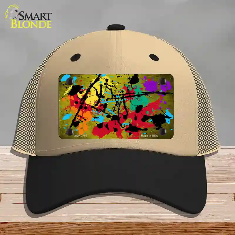 Yellow Splatter Oil Rubbed Novelty License Plate Hat Mesh / Khaki|Black