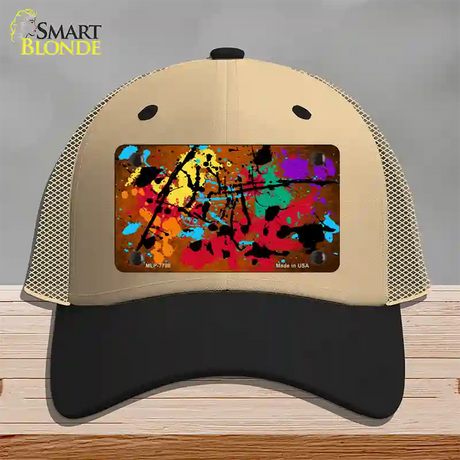 Orange Splatter Oil Rubbed Novelty License Plate Hat Mesh / Khaki|Black