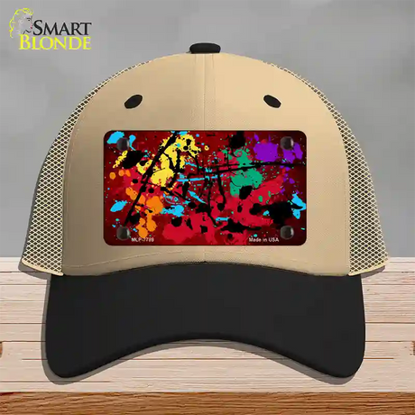 Red Splatter Oil Rubbed Novelty License Plate Hat Mesh / Khaki|Black