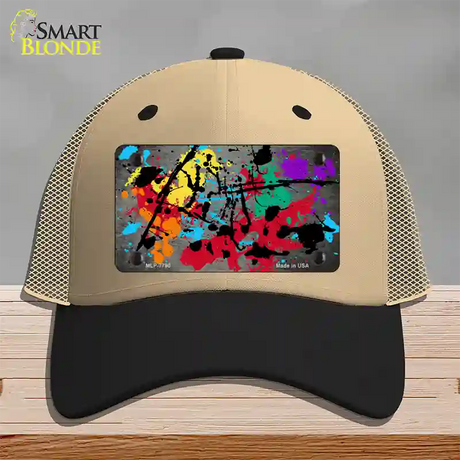 Gray Splatter Oil Rubbed Novelty License Plate Hat Mesh / Khaki|Black