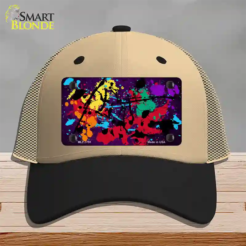 Purple Splatter Oil Rubbed Novelty License Plate Hat Mesh / Khaki|Black