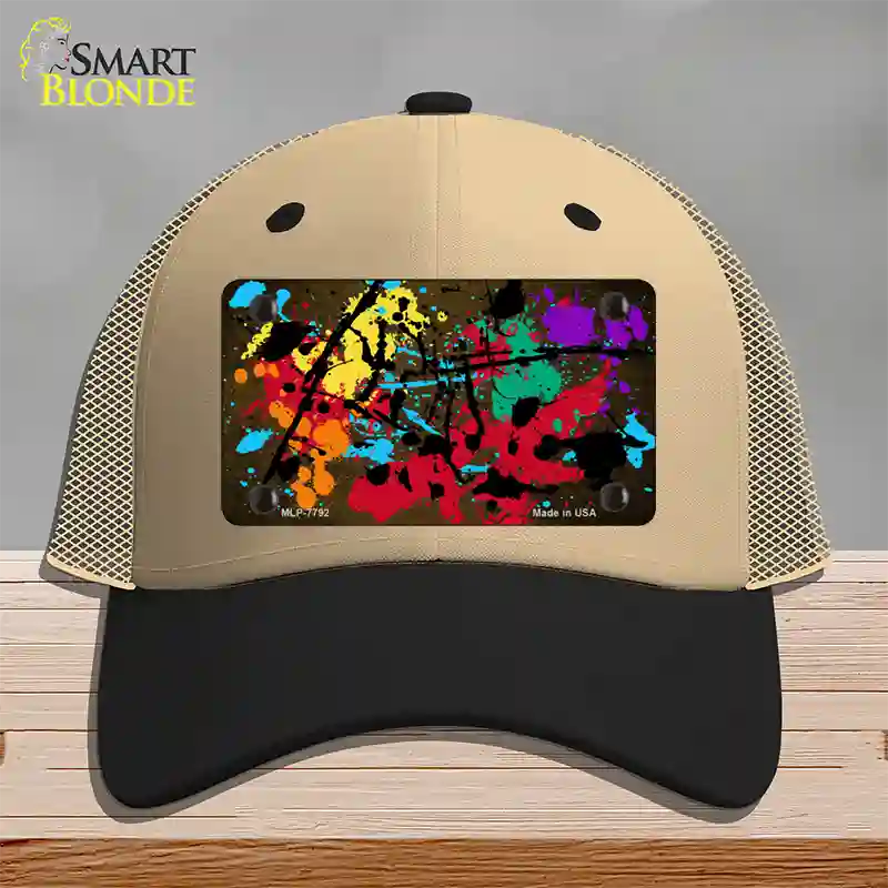 Brown Splatter Oil Rubbed Novelty License Plate Hat Mesh / Khaki|Black