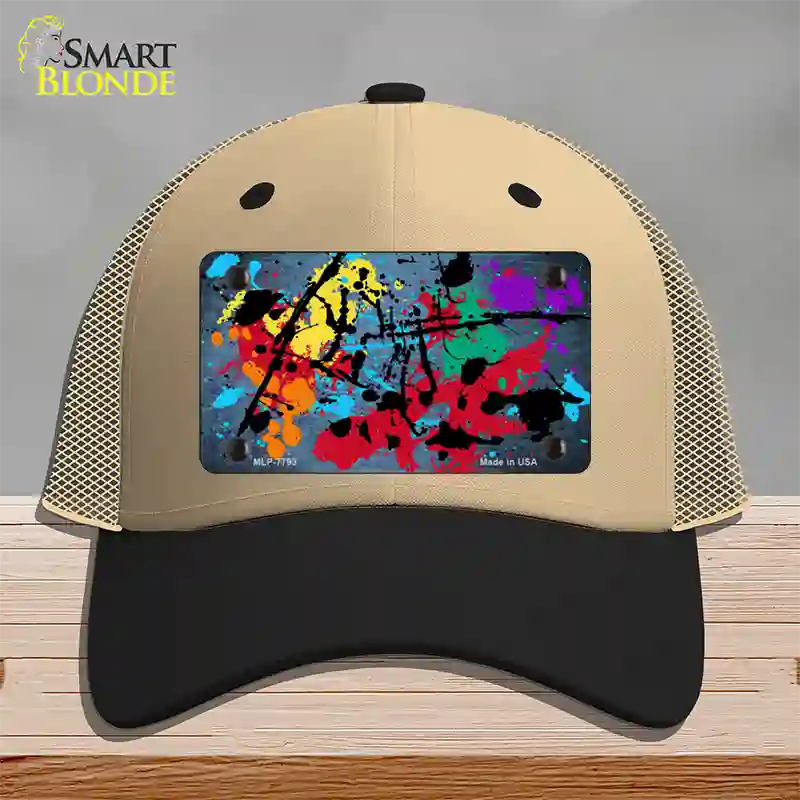 Light Blue Splatter Oil Rubbed Novelty License Plate Hat Mesh / Khaki|Black