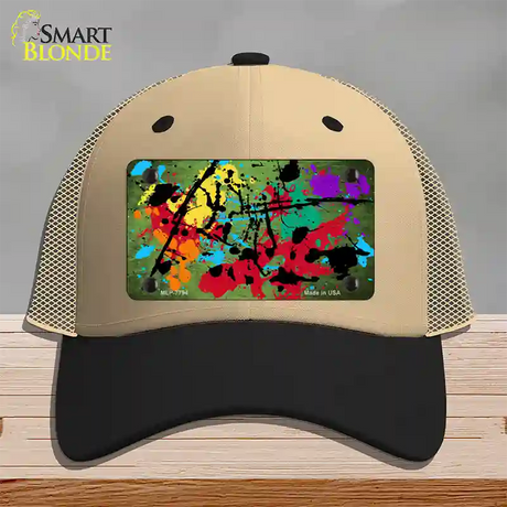 Lime Green Splatter Oil Rubbed Novelty License Plate Hat Mesh / Khaki|Black