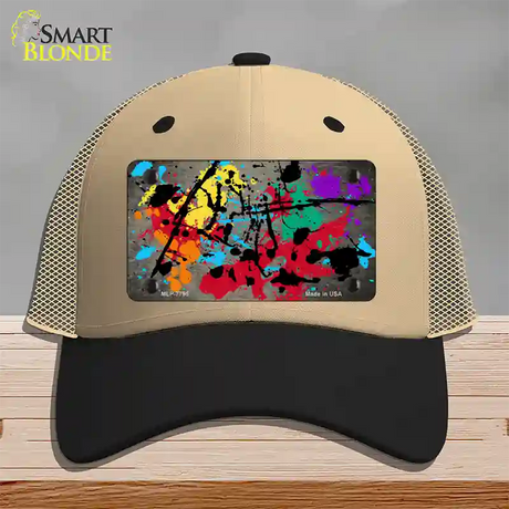 Tan Splatter Oil Rubbed Novelty License Plate Hat Mesh / Khaki|Black