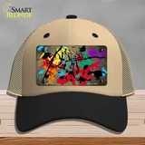 Gold Splatter Oil Rubbed Novelty License Plate Hat Mesh / Khaki|Black