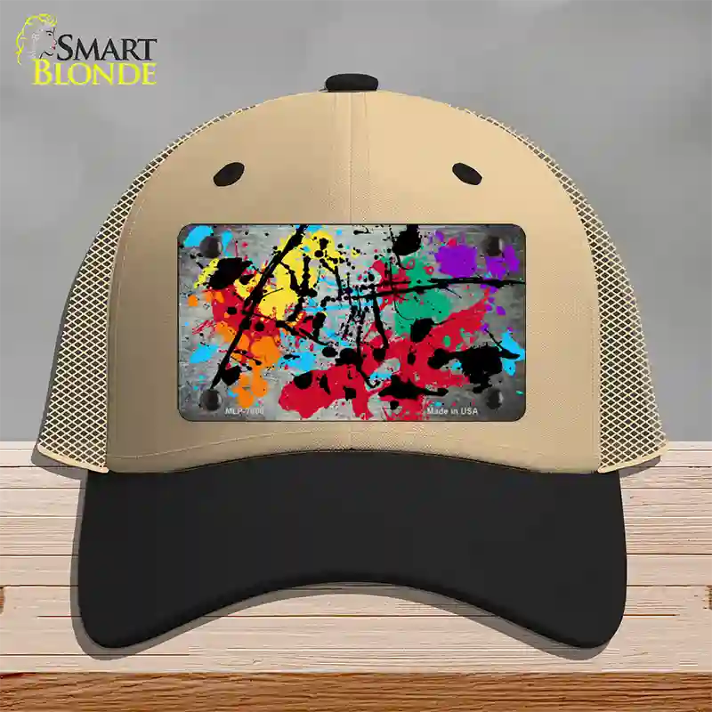 White Splatter Oil Rubbed Novelty License Plate Hat Mesh / Khaki|Black