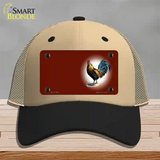 Rooster Offset Red Novelty License Plate Hat Mesh / Khaki|Black