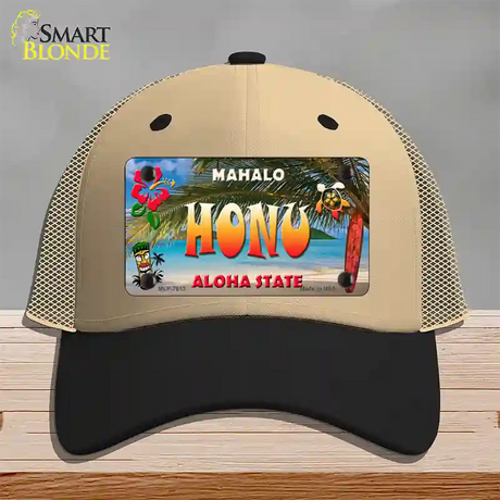 Honu Hawaii State Novelty License Plate Hat Mesh / Khaki|Black