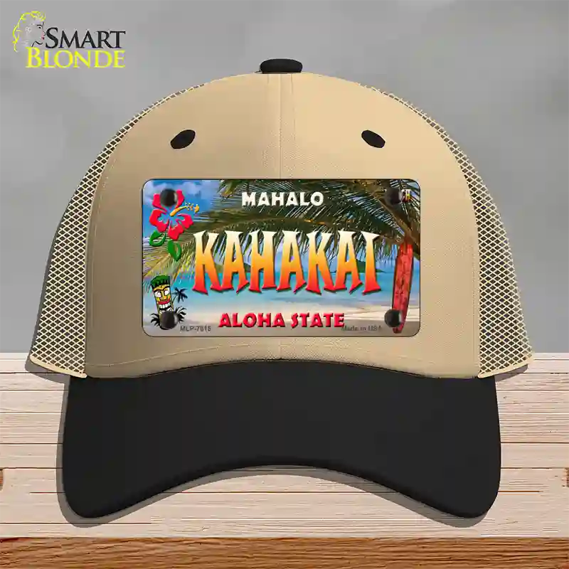 Kahakai Hawaii State Novelty License Plate Hat Mesh / Khaki|Black