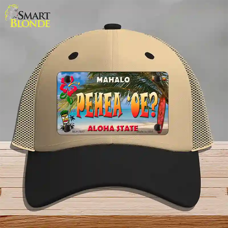 Pehea oe Hawaii State Novelty License Plate Hat Mesh / Khaki|Black