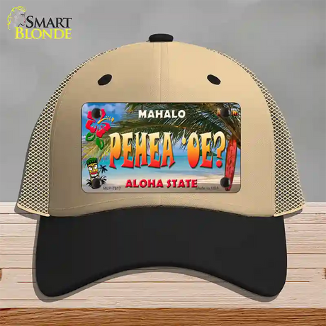 Pehea oe Hawaii State Novelty License Plate Hat Mesh / Khaki|Black