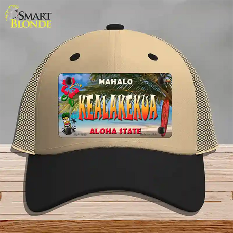 Kealakekua Hawaii State Novelty License Plate Hat Mesh / Khaki|Black