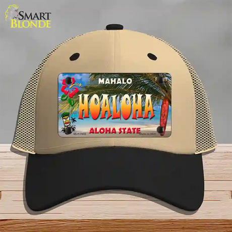 Hoaloha Hawaii State Novelty License Plate Hat Mesh / Khaki|Black