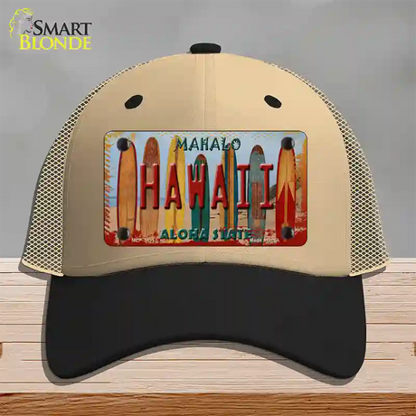 Hawaii Surfboards State Novelty License Plate Hat Mesh / Khaki|Black