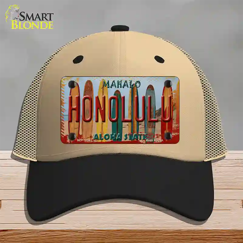 Honolulu Surfboards Hawaii State Novelty License Plate Hat Mesh / Khaki|Black