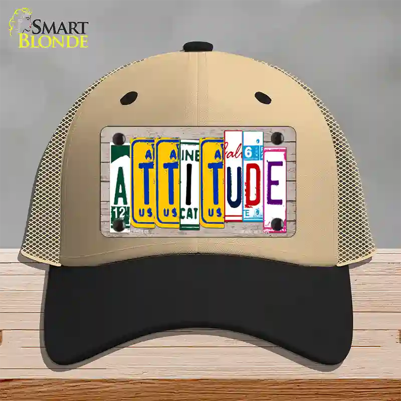 Attitude License Plate Art Wood Novelty License Plate Hat Mesh / Khaki|Black