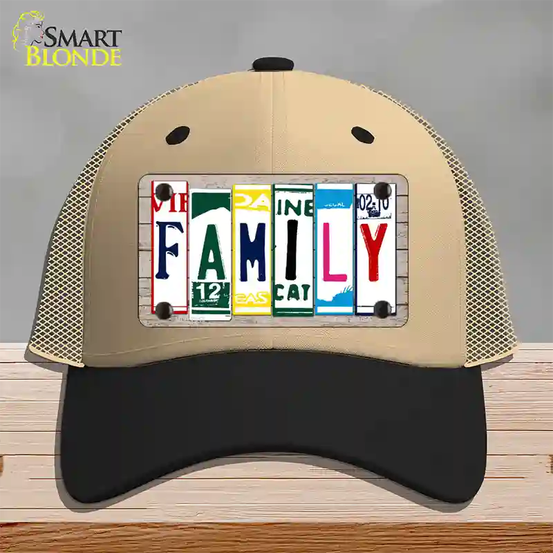 Family License Plate Art Wood Novelty License Plate Hat Mesh / Khaki|Black