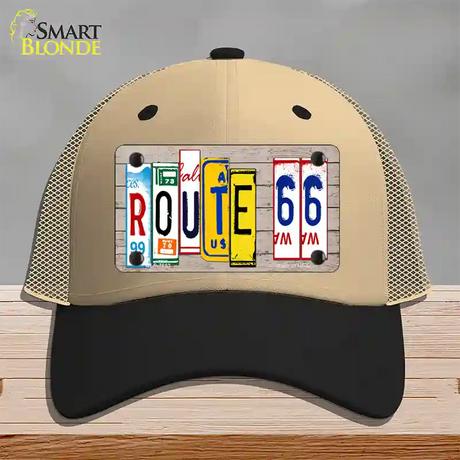 Route 66 License Plate Art Wood Novelty License Plate Hat Mesh / Khaki|Black