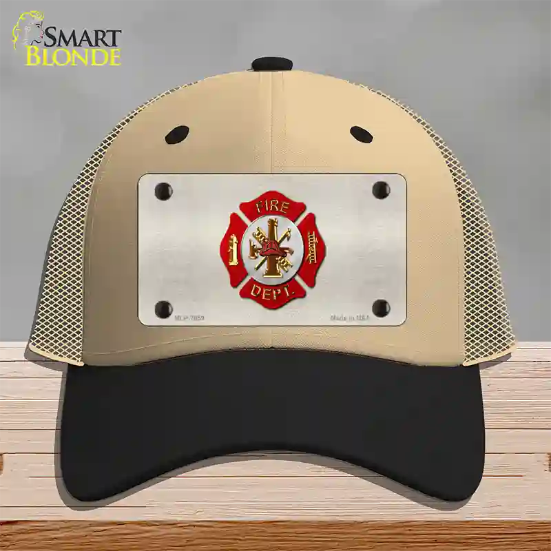 Fire Department Novelty License Plate Hat Mesh / Khaki|Black