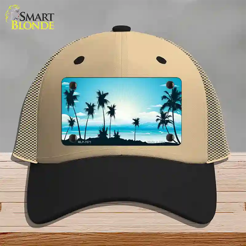 Sunset Blue Novelty License Plate Hat Mesh / Khaki|Black