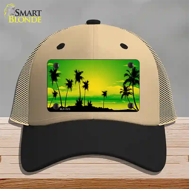 Sunset Yellow Green Novelty License Plate Hat Mesh / Khaki|Black